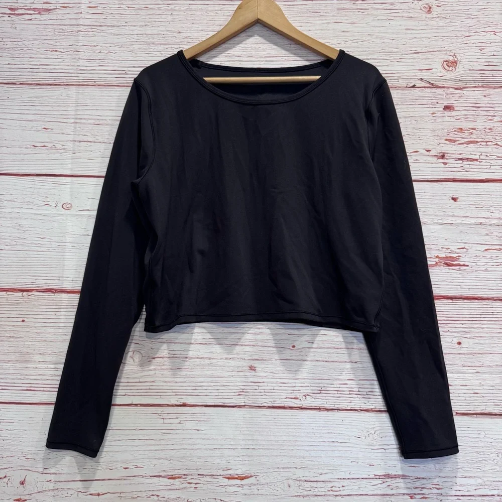 Lululemon Wunder Train Cropped Long Sleeve in Black Sz 14